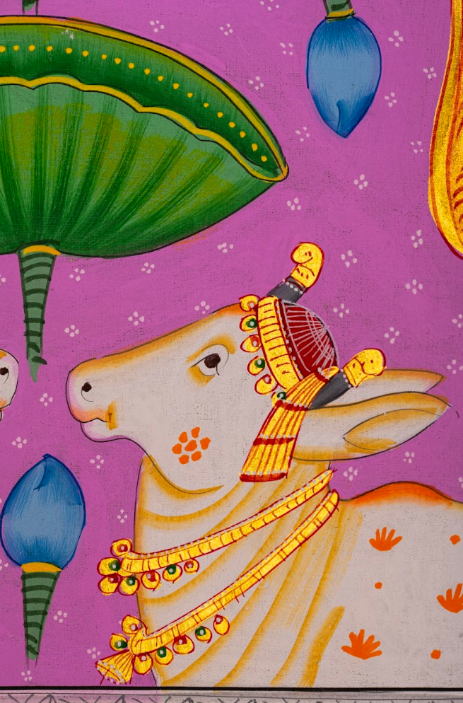 Radiant Lotus & Sacred Cows - Pichwai Painting