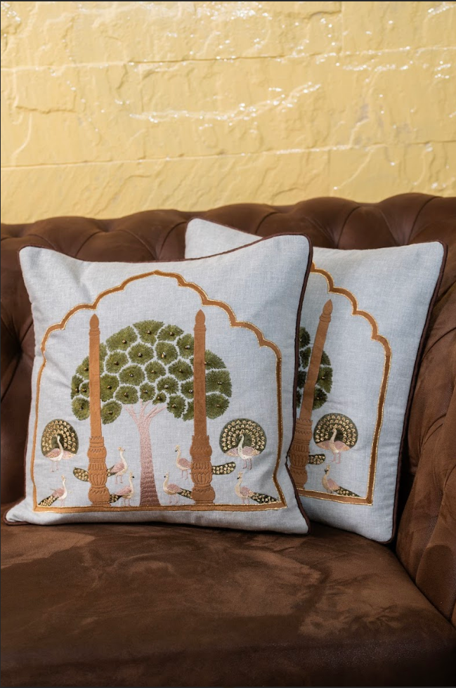 Garden Pavilion Embroidered Cushion Covers - Set of Four