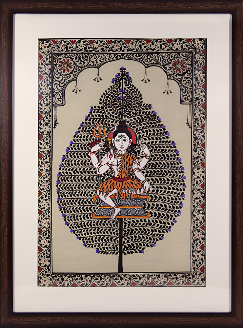 Sacred Axis: Tree of Life Shiva – Orissa Pattachitra Painting