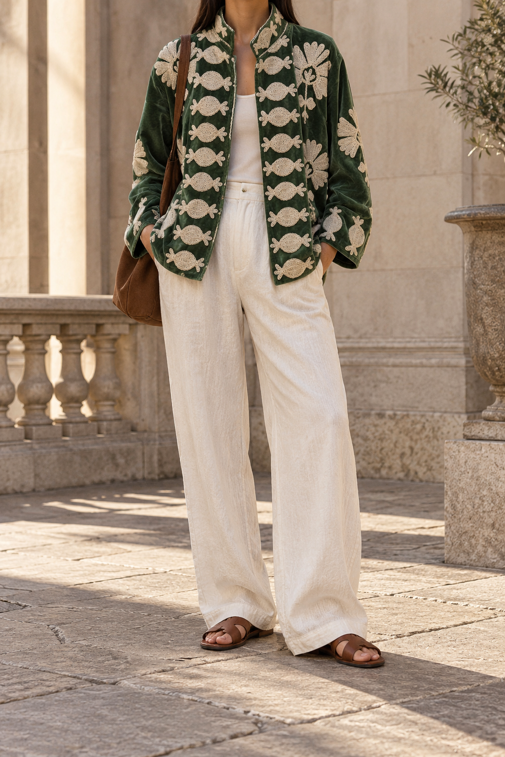 Shirin Jacket (Unisex) – Forest Green Ivory Embroidered Jacket