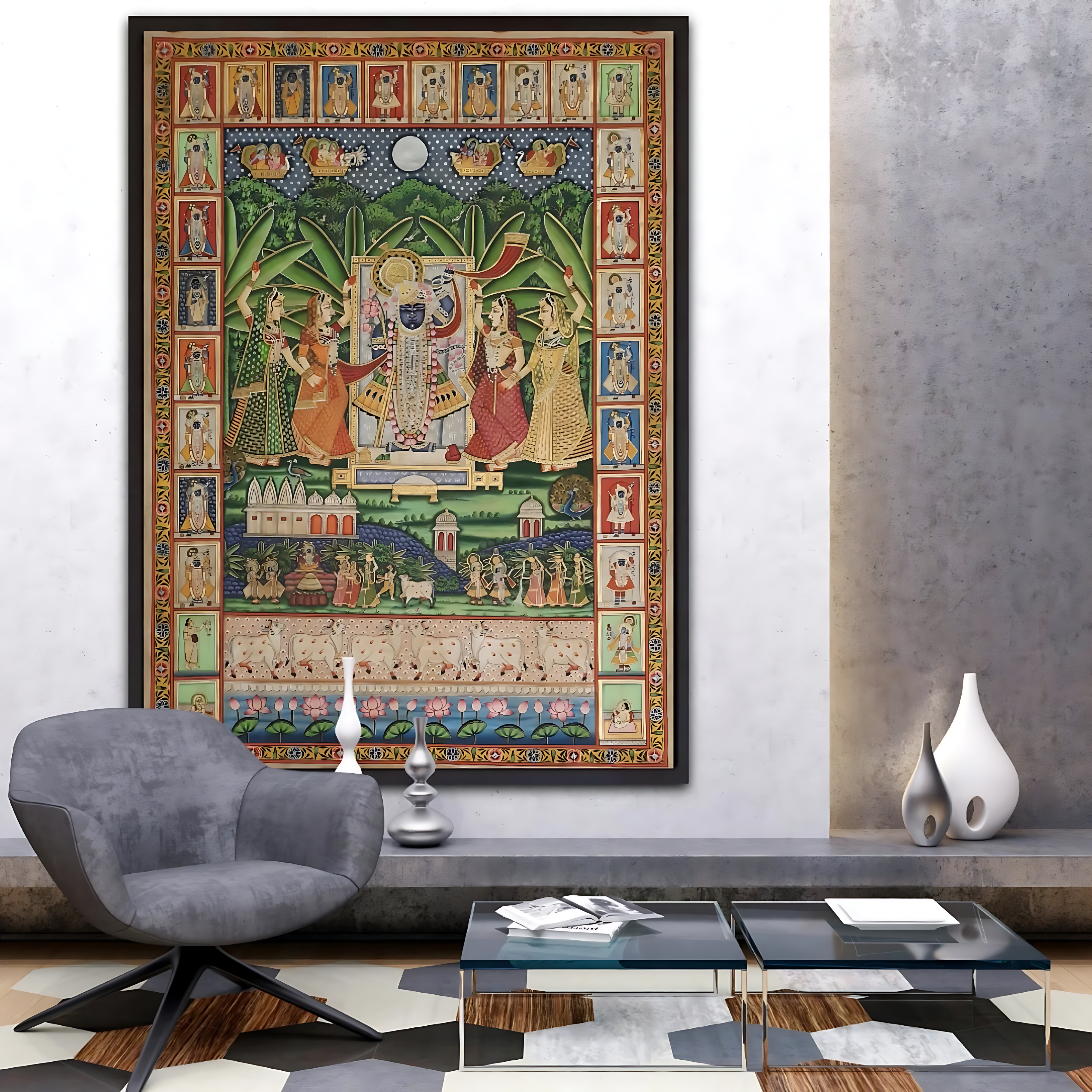 Lord 'Shrinathji Sharad Purnima' Painting (24k Gold)