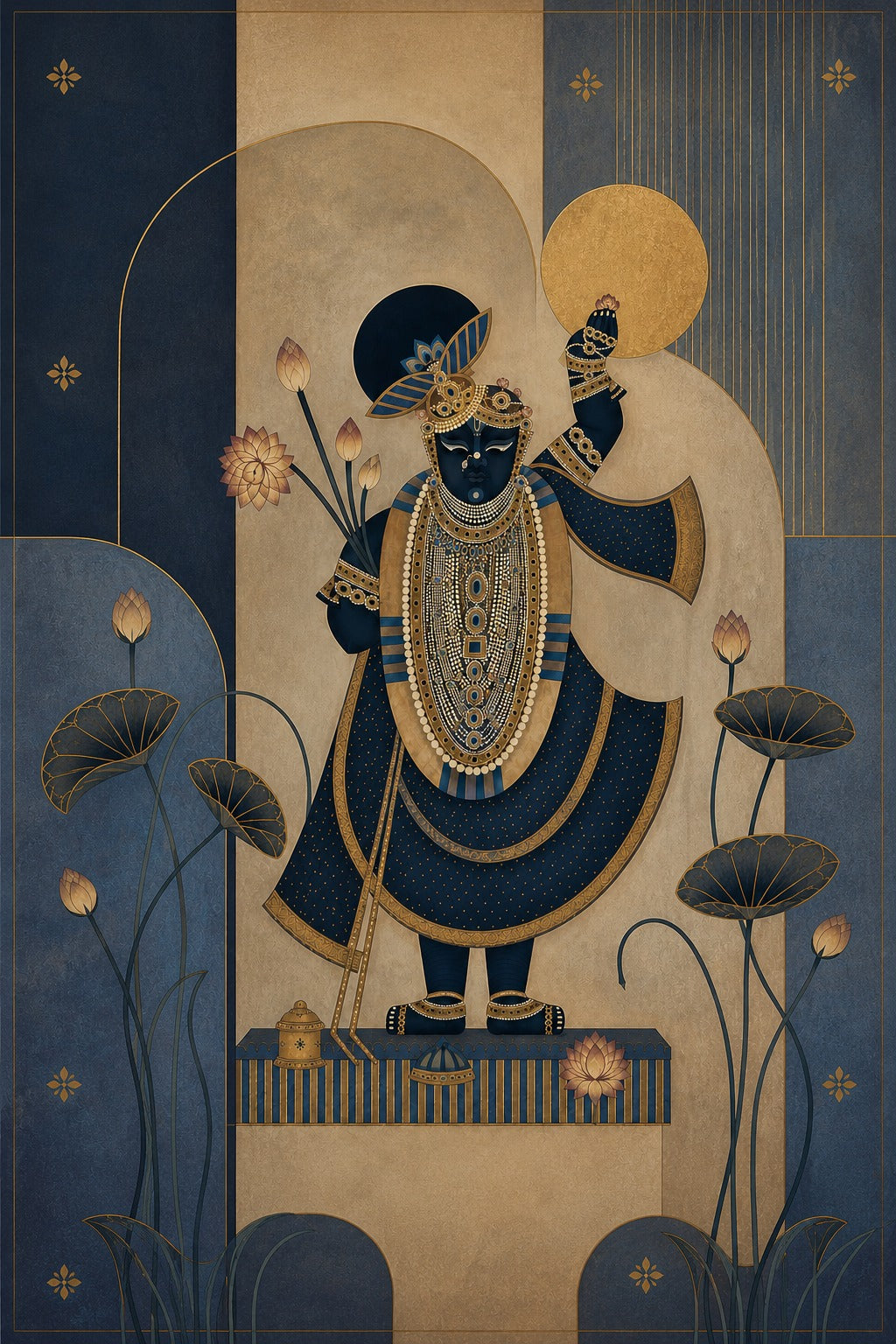 Pichwai – “Shrinathji in Indigo Bloom”: Contemporary Heritage Painting