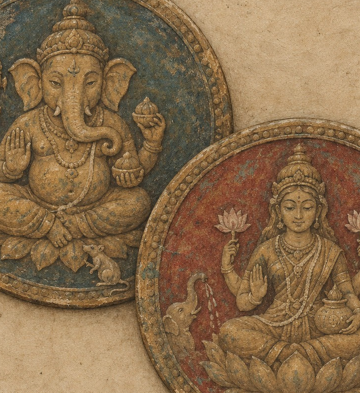 Art print - “Siddhi & Shreeda”: Lord Ganesha & Goddess Lakshmi Medallions