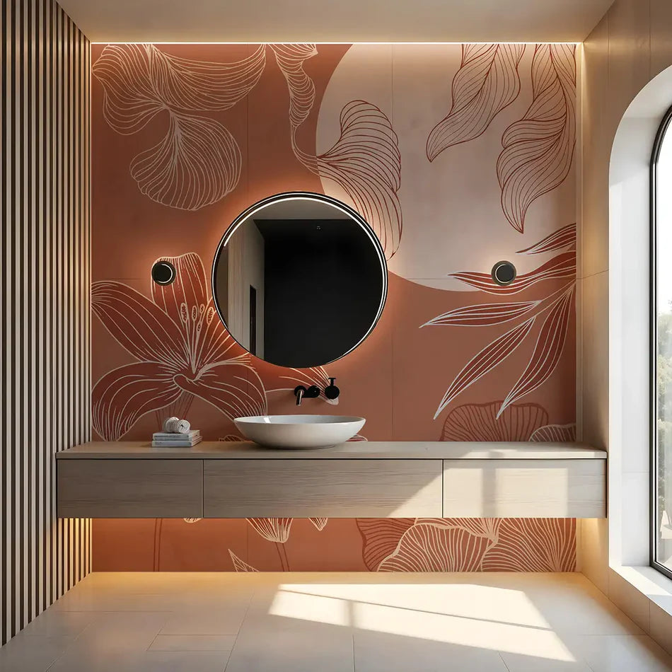 Ephemeral Bloom Bagicha Sienna wallpaper - Customized Abstract floral wallpaper for bedroom