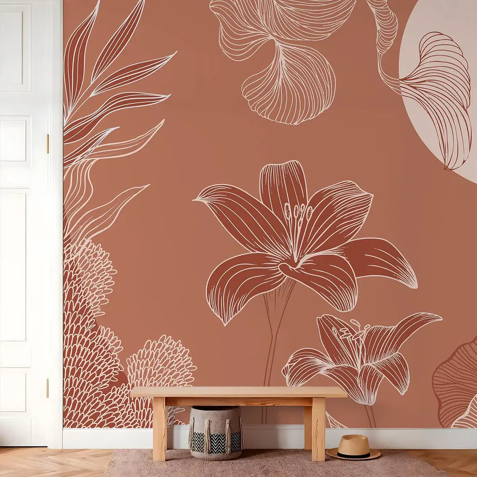 Ephemeral Bloom Bagicha Sienna wallpaper - Customized Abstract floral wallpaper