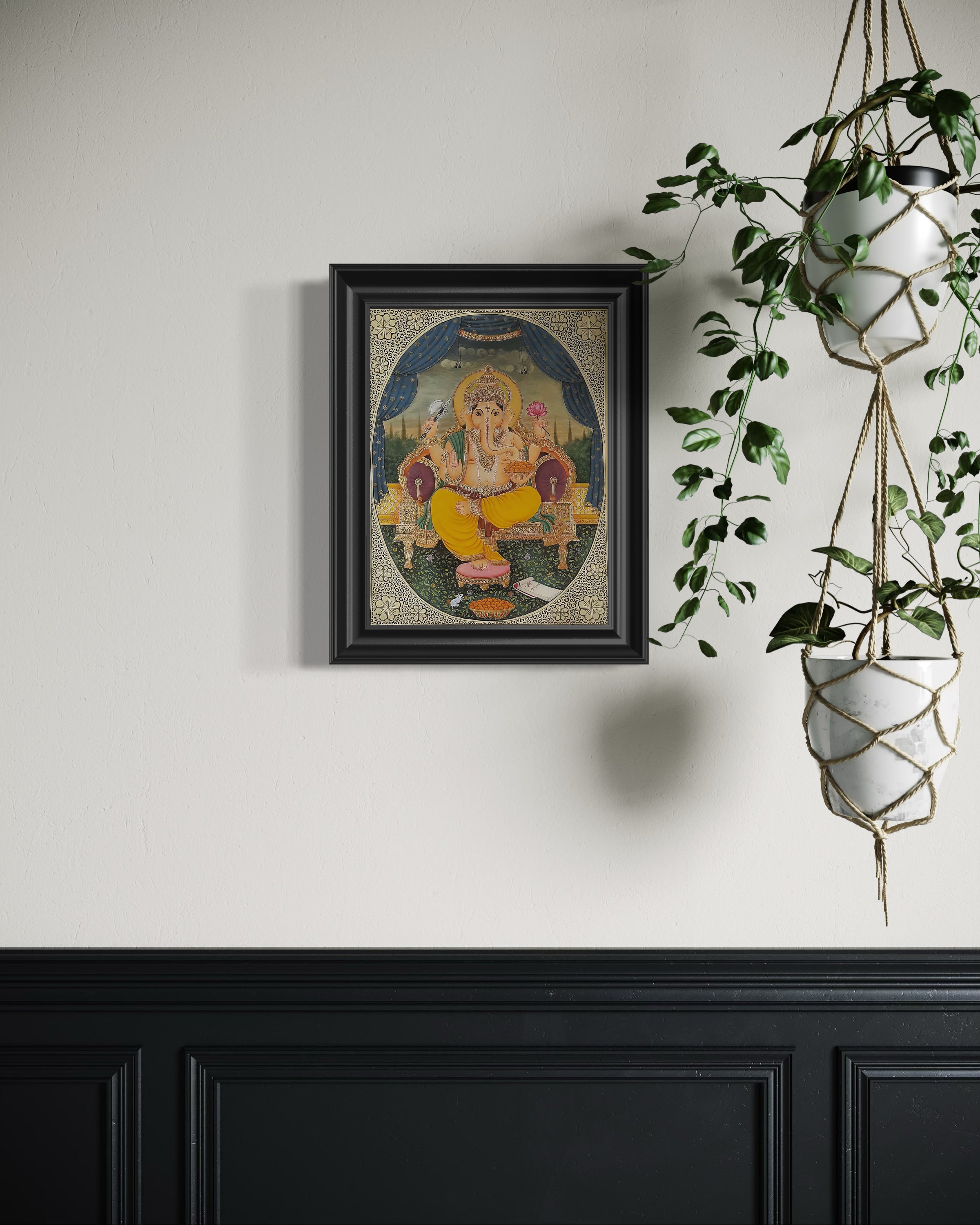 Lord Ganesh Painting- On a Synthetic Plate in 24k Gold