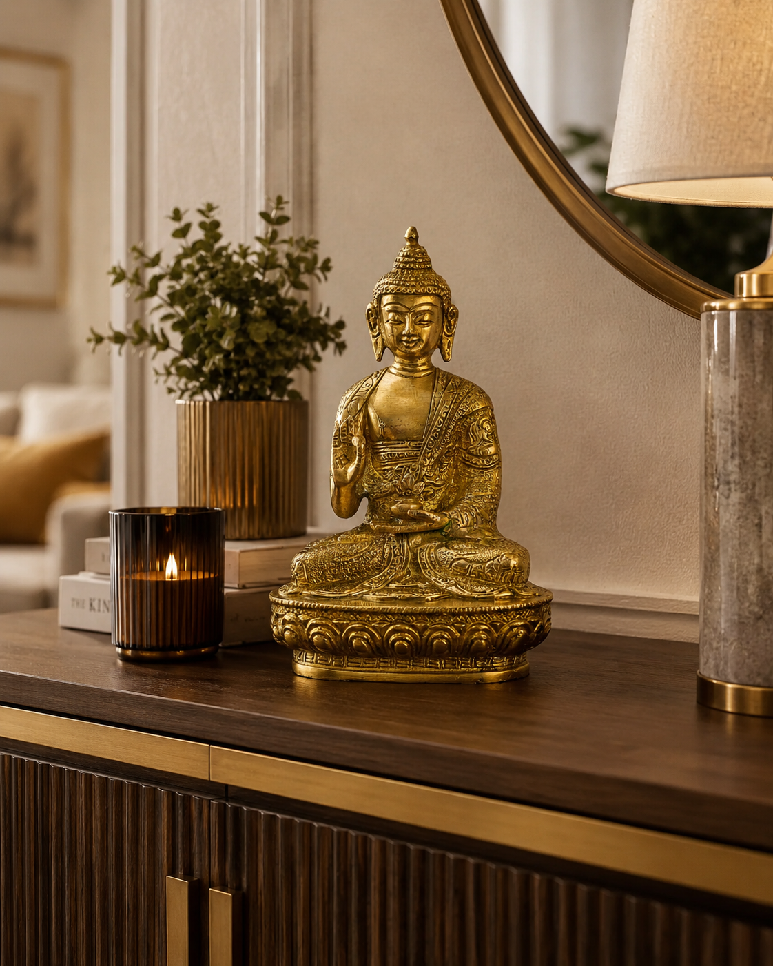 Solid Brass Buddha Sculpture in Classic Meditative Pose
