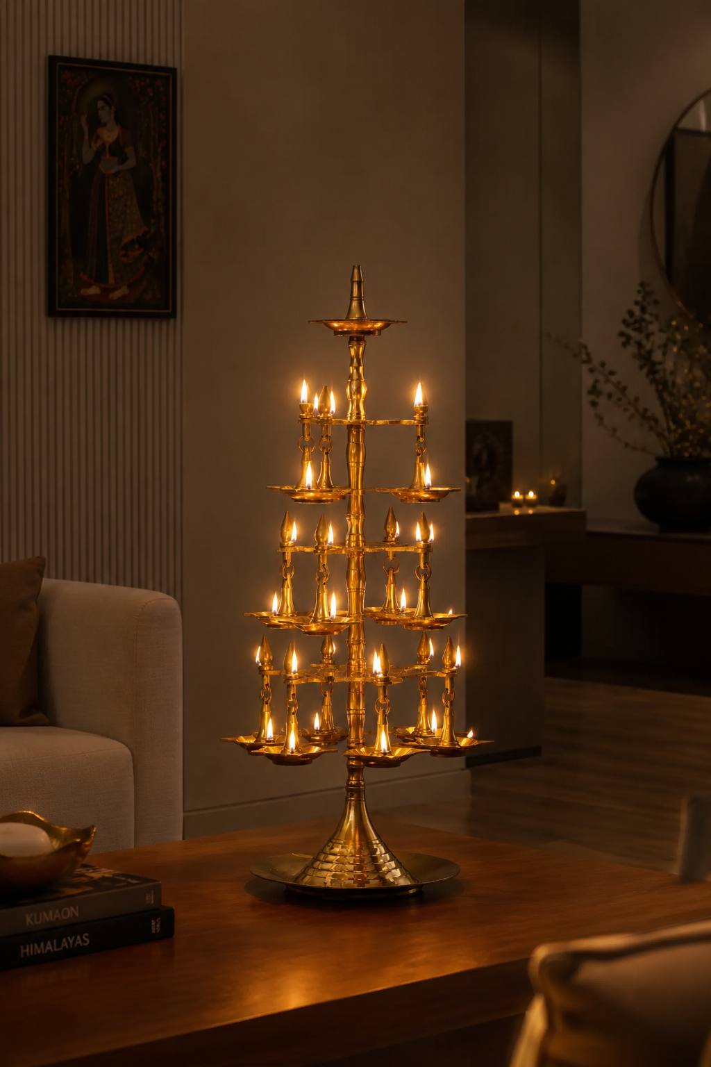 Standing Diya Chandelier in Brass