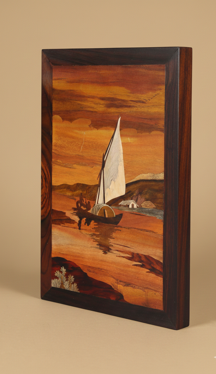 Angled view of Mysore rosewood inlay wall panel highlighting handcrafted wooden frame and depth