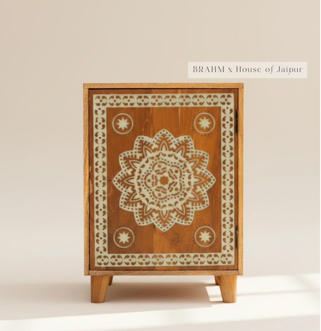 Gulnaar Hand-Carved Floral Dresser – Distressed White Jaipur Chest