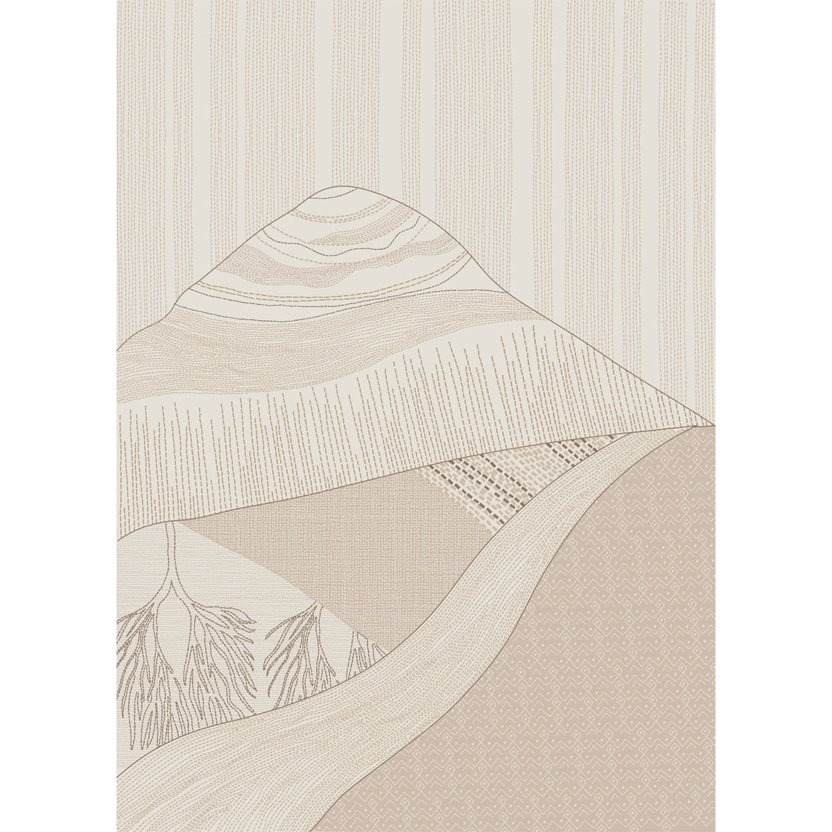 Katha Abstract Landscape Wallpaper - customized beige wallpaper