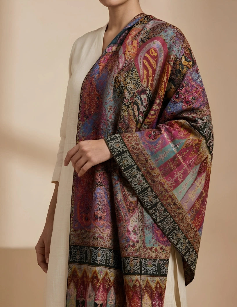 Tilism Kalamkari Patchwork Stole (Unisex) – Multicolour Fine Wool