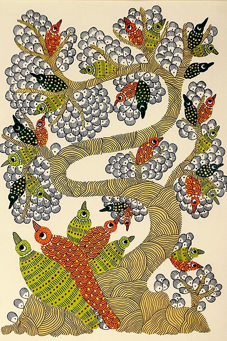 Tree of Melodic Wings – Gond Art