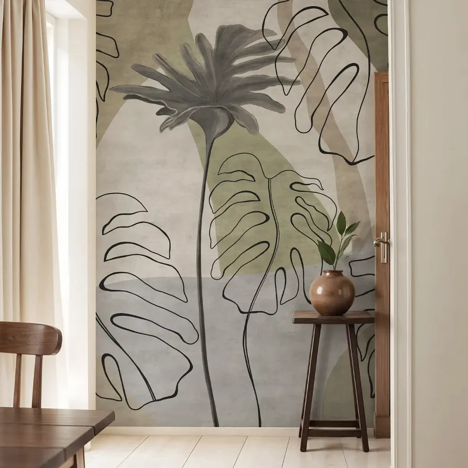 Organic Calm Aranya Tropical Leaf wallpaper - Customized abstract leaf wallpaper for dining room