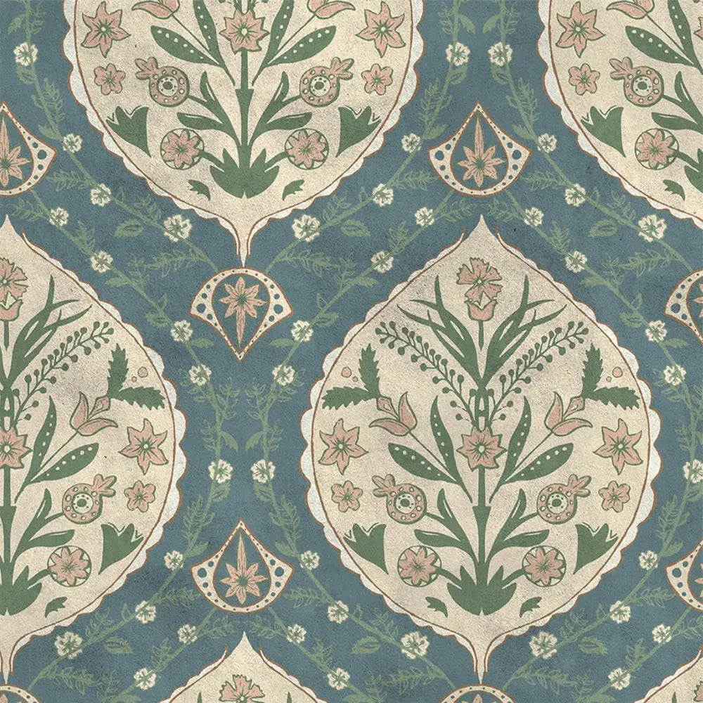 Block Elegance Gulmohar wallpaper - customized botanical block print wallpaper