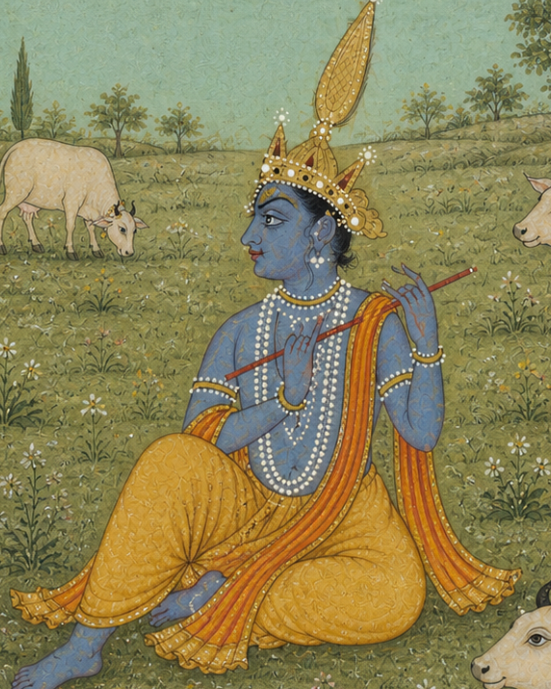 Handpainted – “Gopal in the Meadows of Braj”: Pastoral Krishna Painting