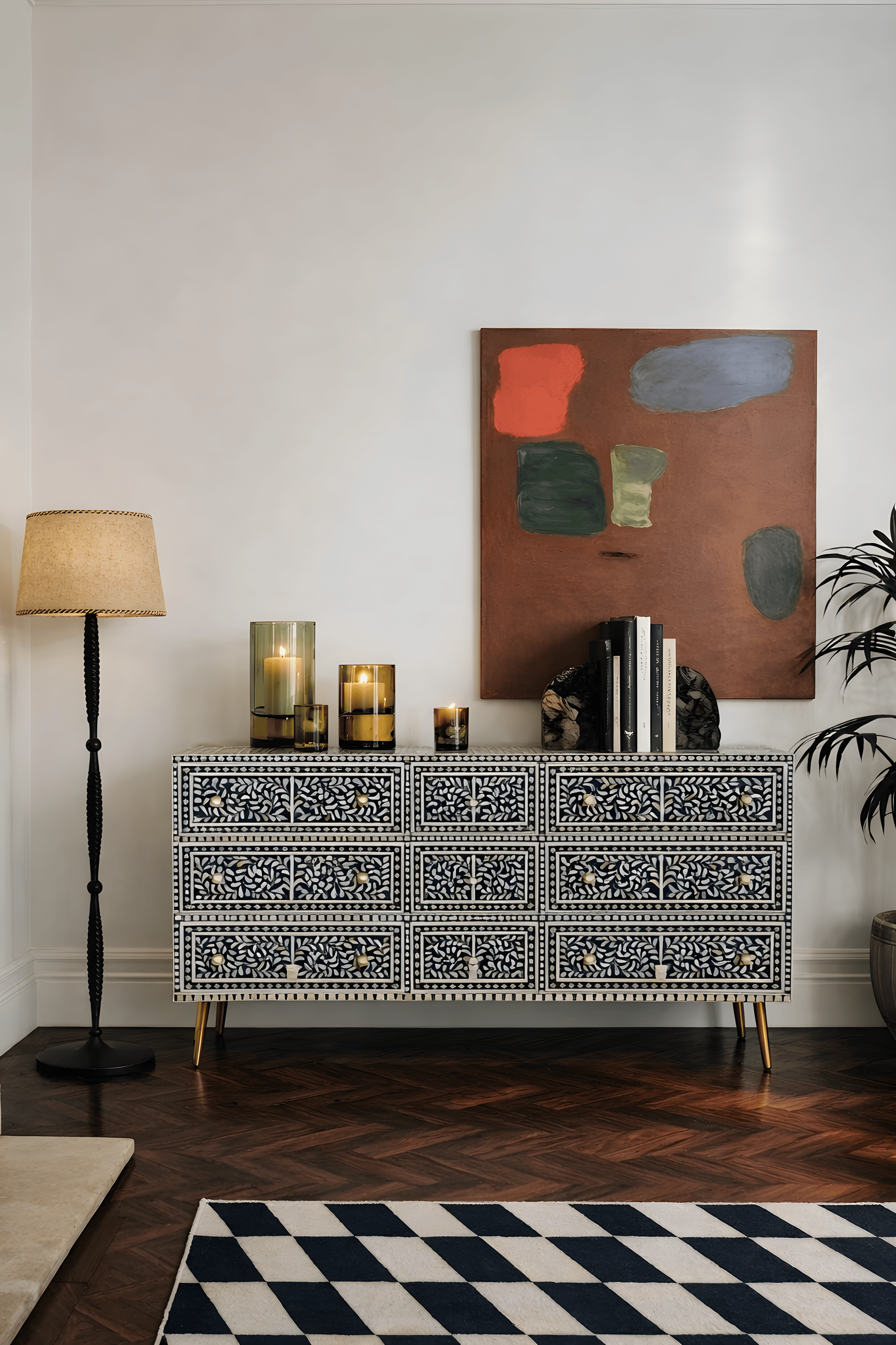 Indigo Bloom Mother of Pearl Inlay Dresser