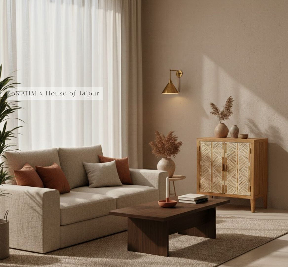 Vanika – Geometric Bone Inlay Mango Wood Cabinet