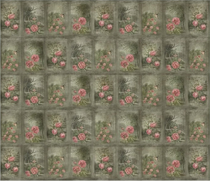 Floral patterned rug with a grid design