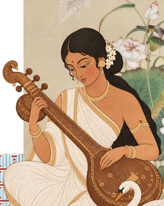 Art print - 'Veenapani' The Muse of Music - Indian Contemporary Print