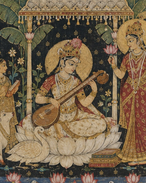 Art print - “Veena Vilasini”: Goddess Saraswati in a Garden of Music & Devotion