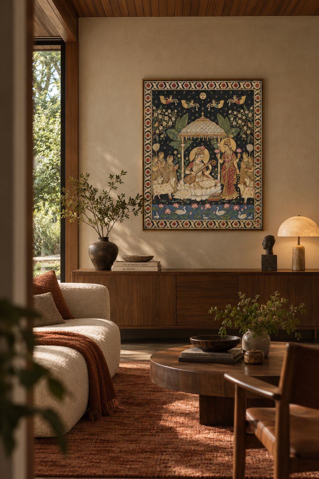 Art print - “Veena Vilasini”: Goddess Saraswati in a Garden of Music & Devotion