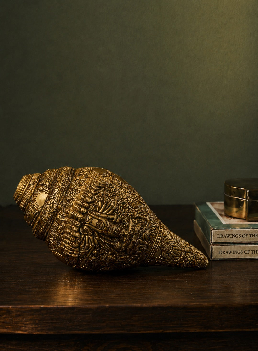 Intricately Etched Brass 'Shankh'