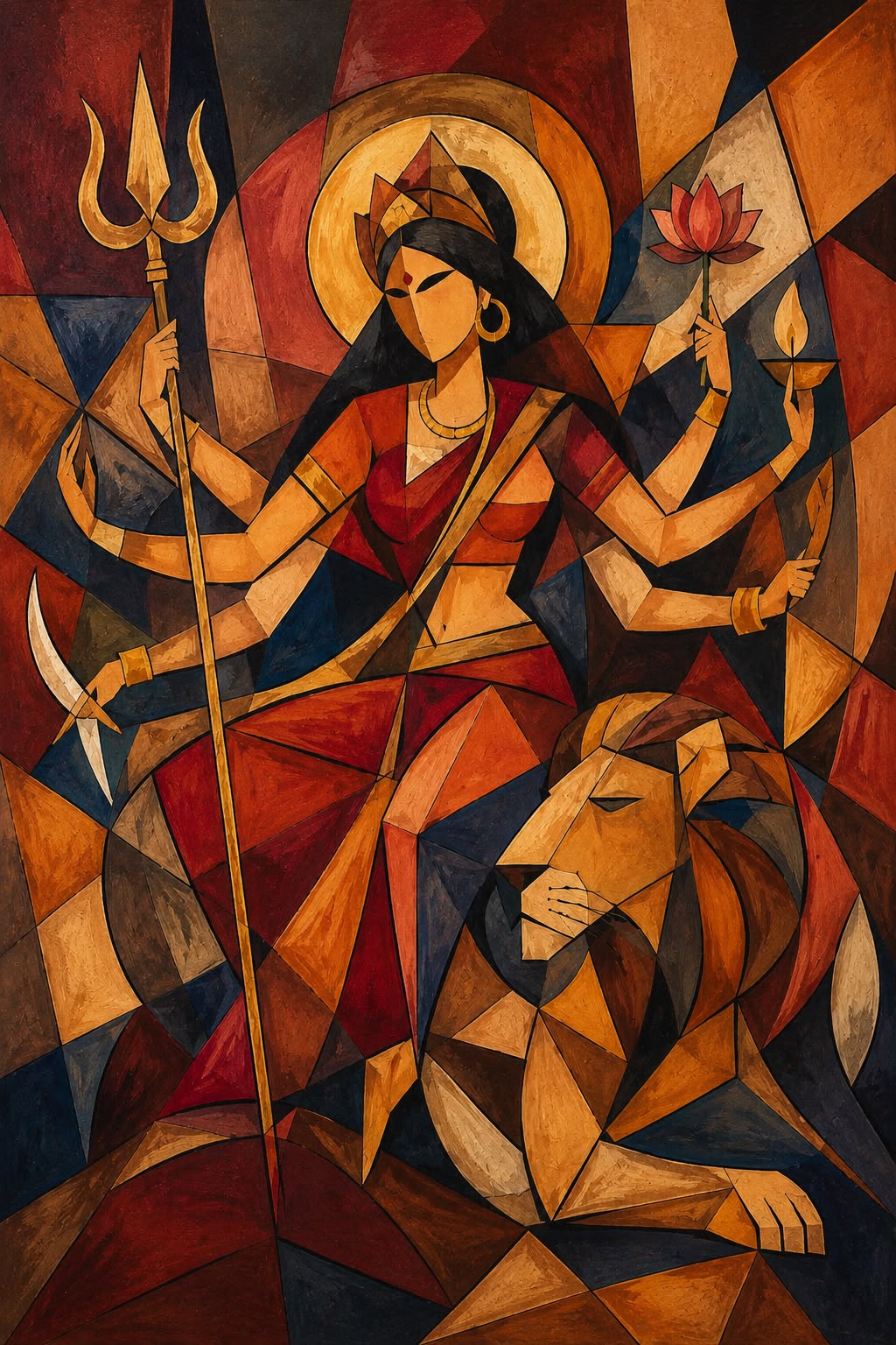 Pichwai – “Shakti Vaibhava”: Cubist Durga Enthroned with the Lion