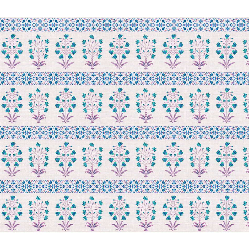Imperial Geometry Mughal wallpaper - customized blue and pink floral pattern wallpaper buy now