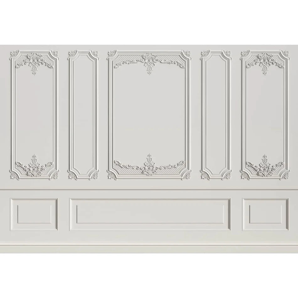 Repeating 3D panel wallpaper pattern inspired by classical architectural mouldings