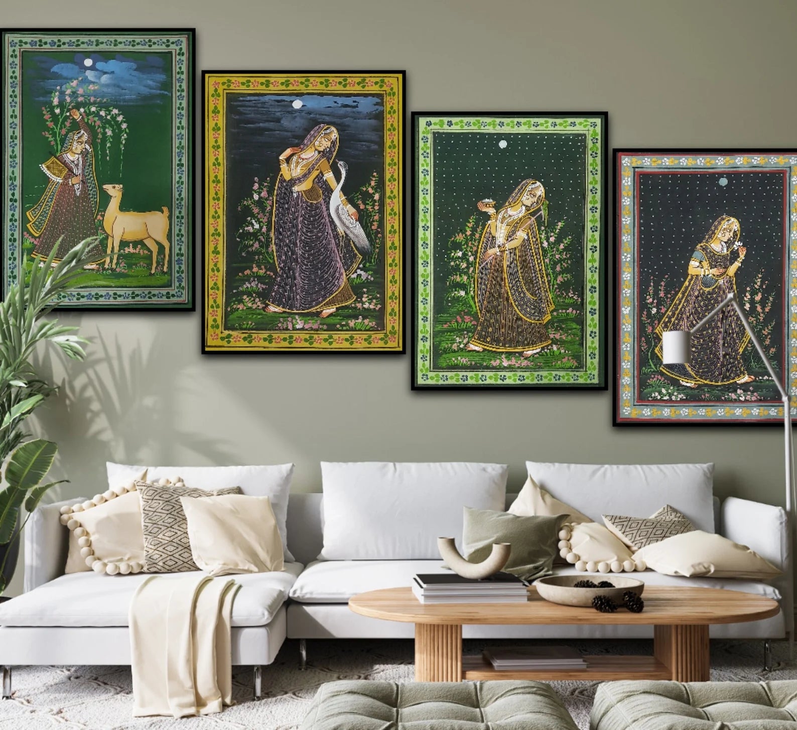 Antique Ragamala painting collection displayed together showcasing classical Indian miniature art