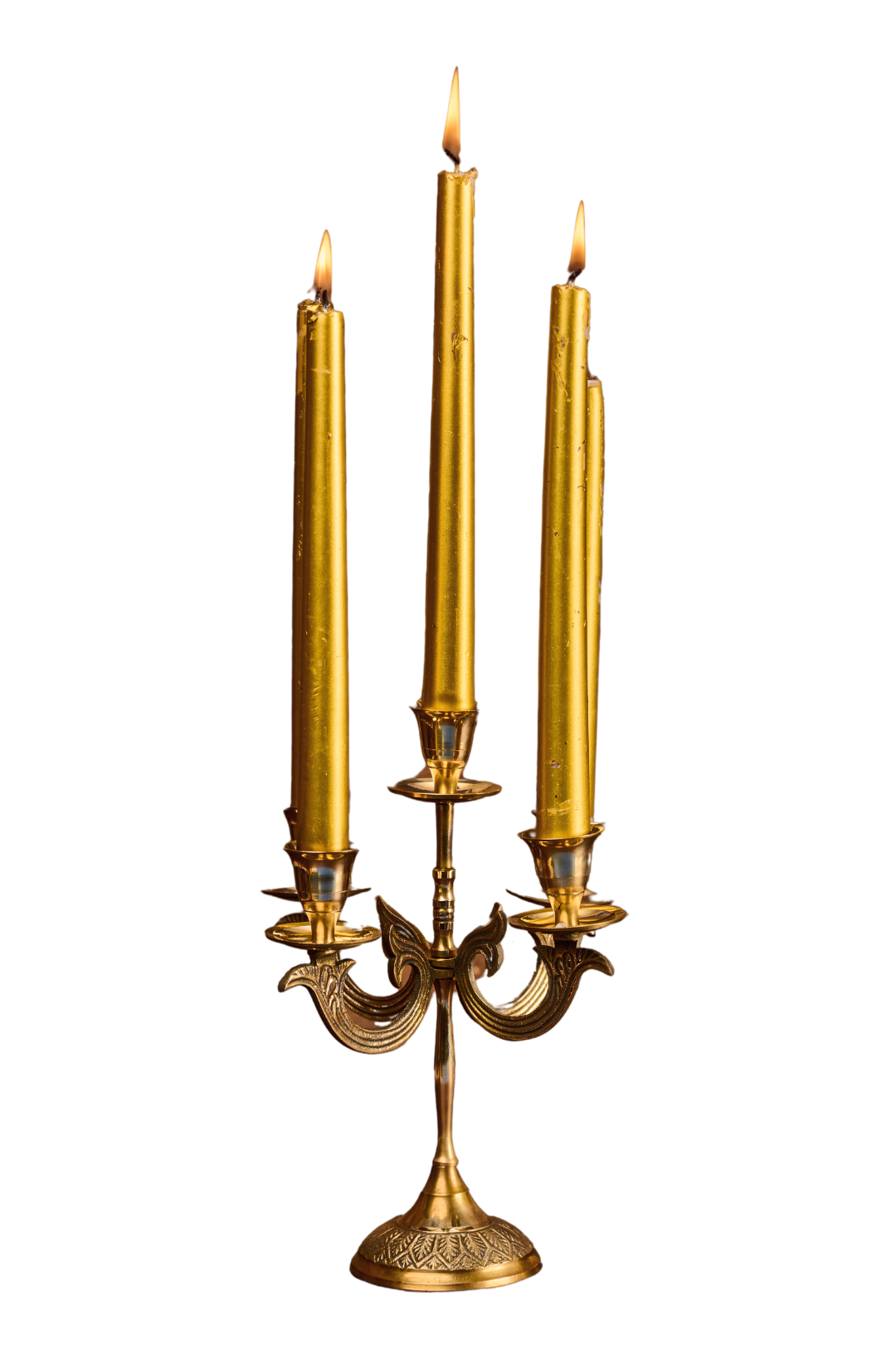 Antique style brass candelabra showcasing traditional Victorian craftsmanship ideal for dining tables or mantel décor