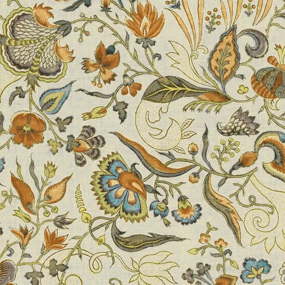 Close-up of floral wallpaper highlighting intricate botanical motifs and soft colours
