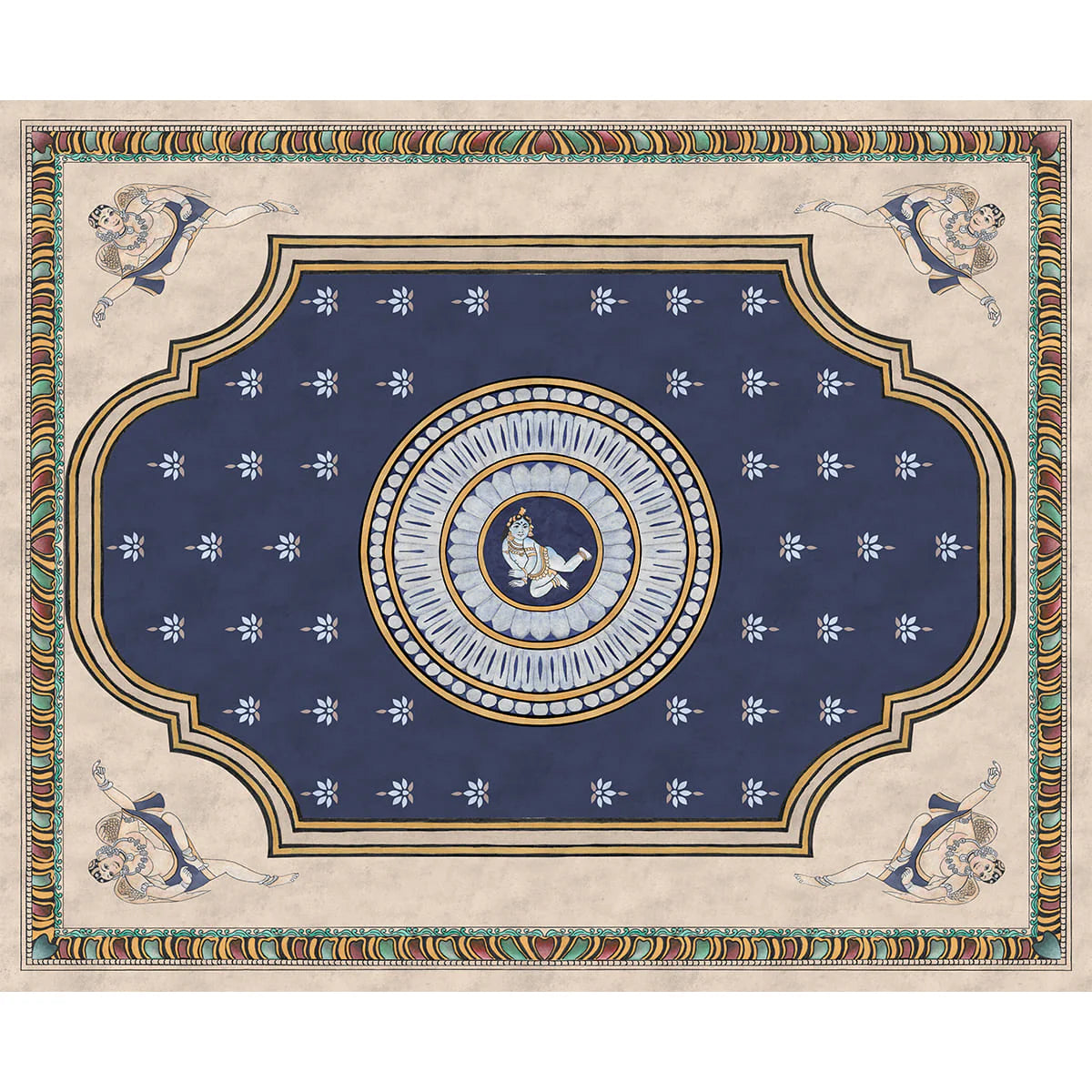 Rectangular abstract wallpaper panel depicting Bal Gopal in a symbolic folk style