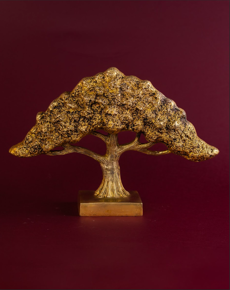 Brass Banyan Tree of Life sculpture with wide canopy and textured leaf detailing