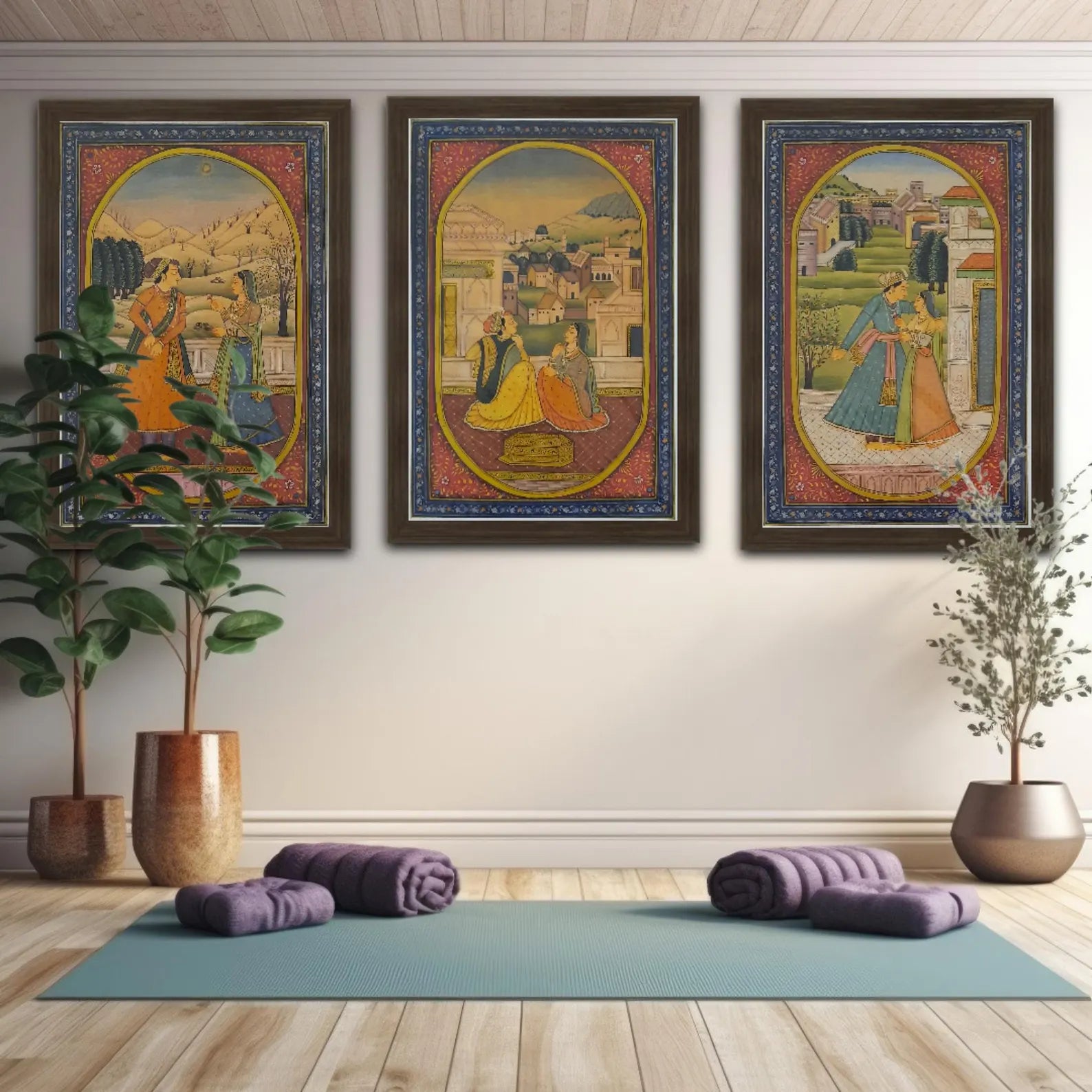 Handpainted Barahmasa miniature paintings on paper depicting the twelve months of the Indian calendar