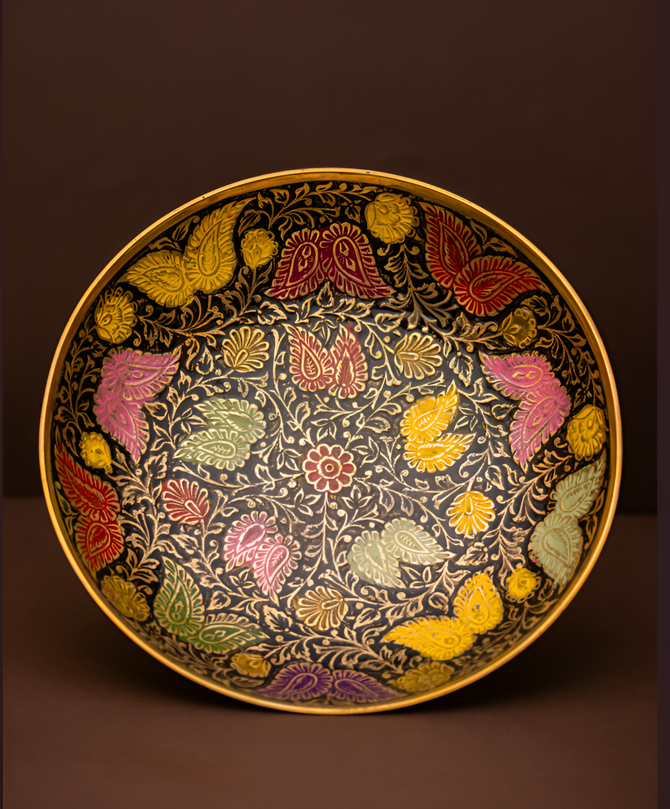 Black Ornate Fruit Bowl in Brass