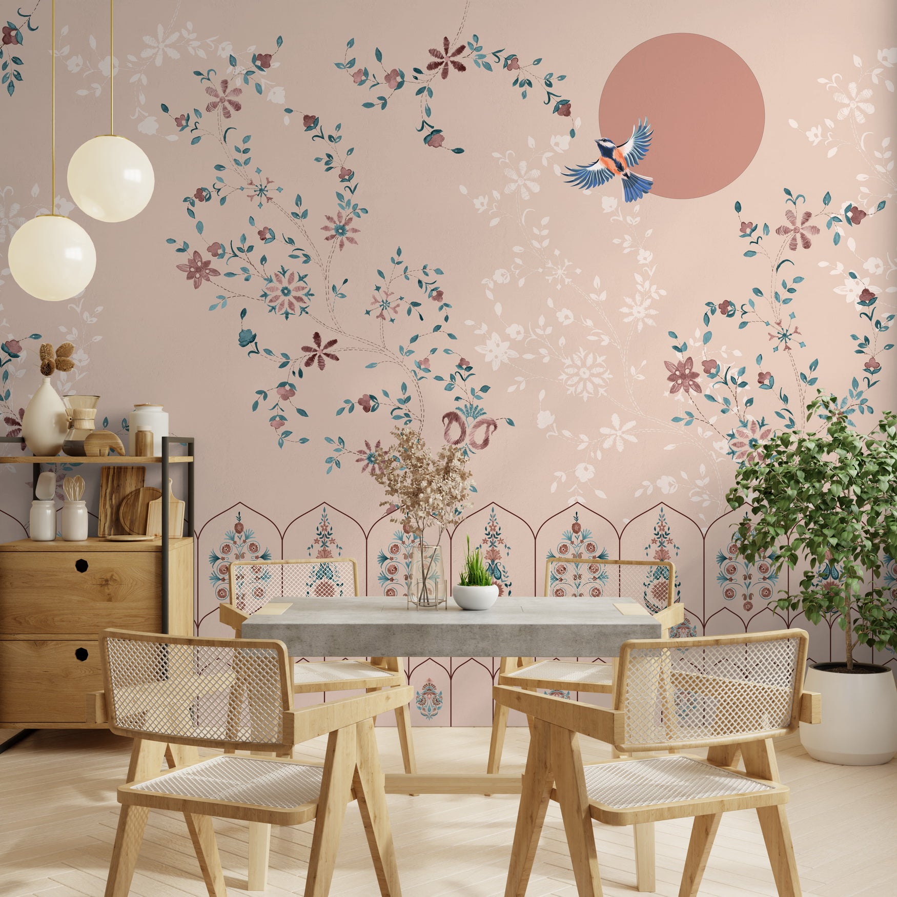 Blossom symphony wallpaper - Customized pink floral wallpaper