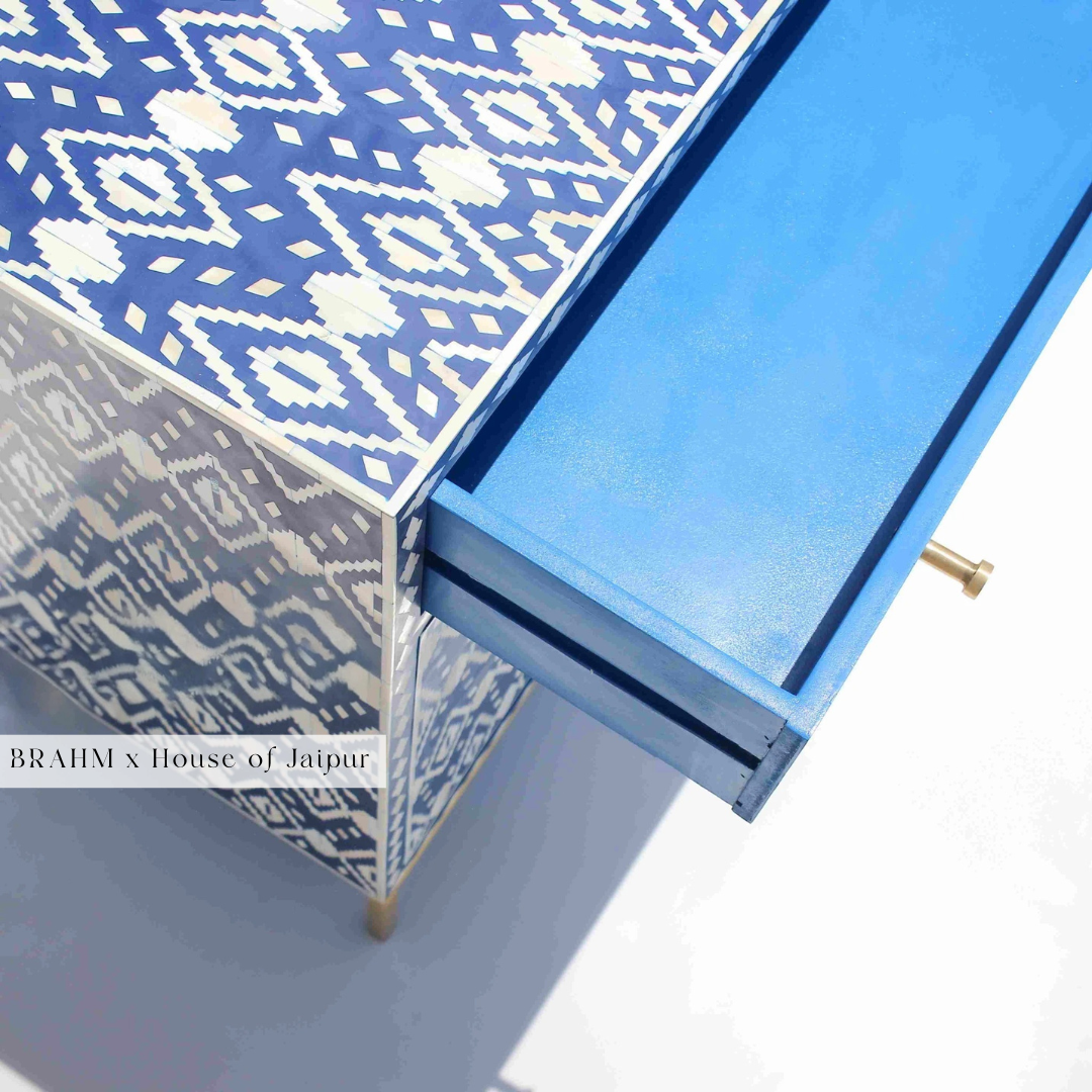 Blue Ikat Bone Inlay Cabinet