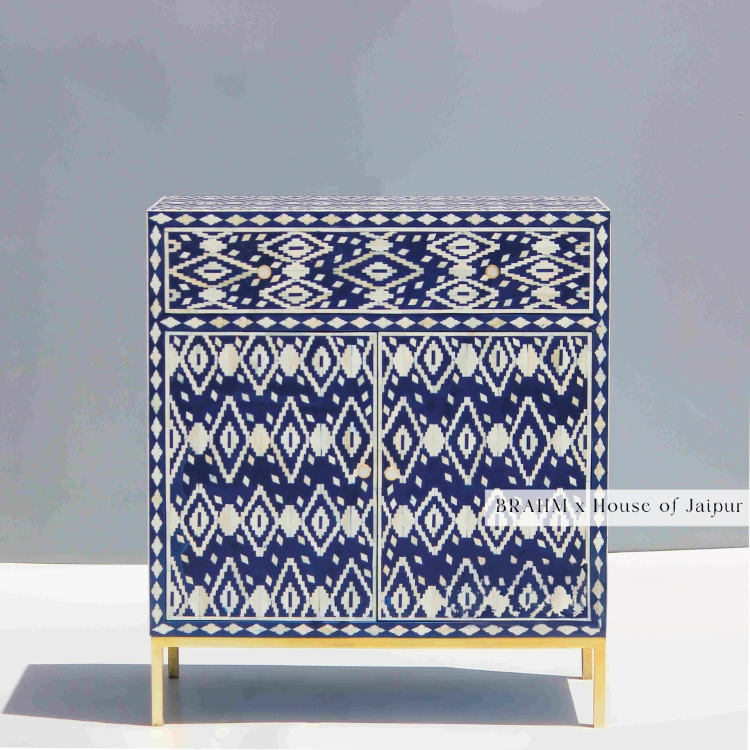 Blue Ikat Bone Inlay Cabinet