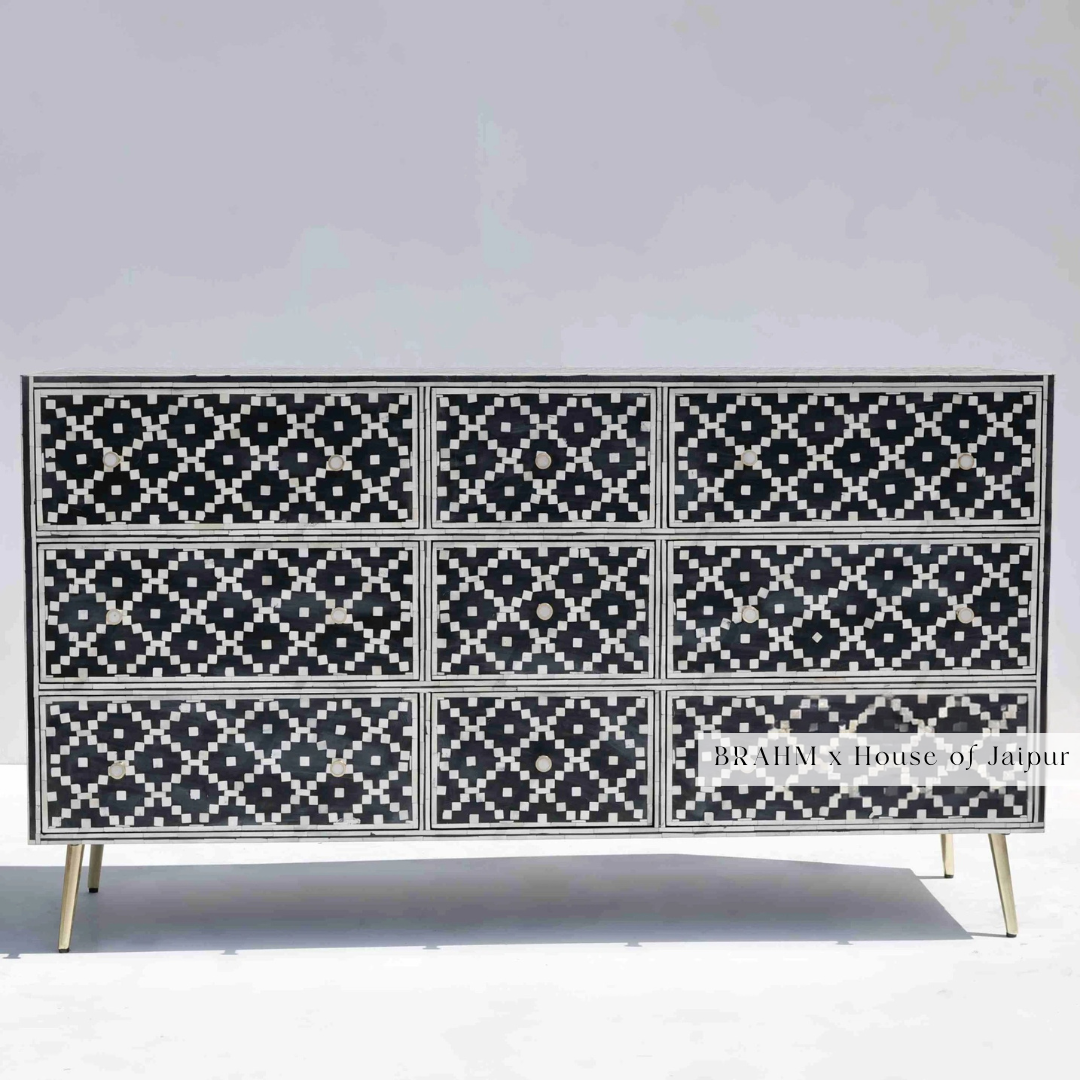 Black and White Bone Inlay Chest of Drawers
