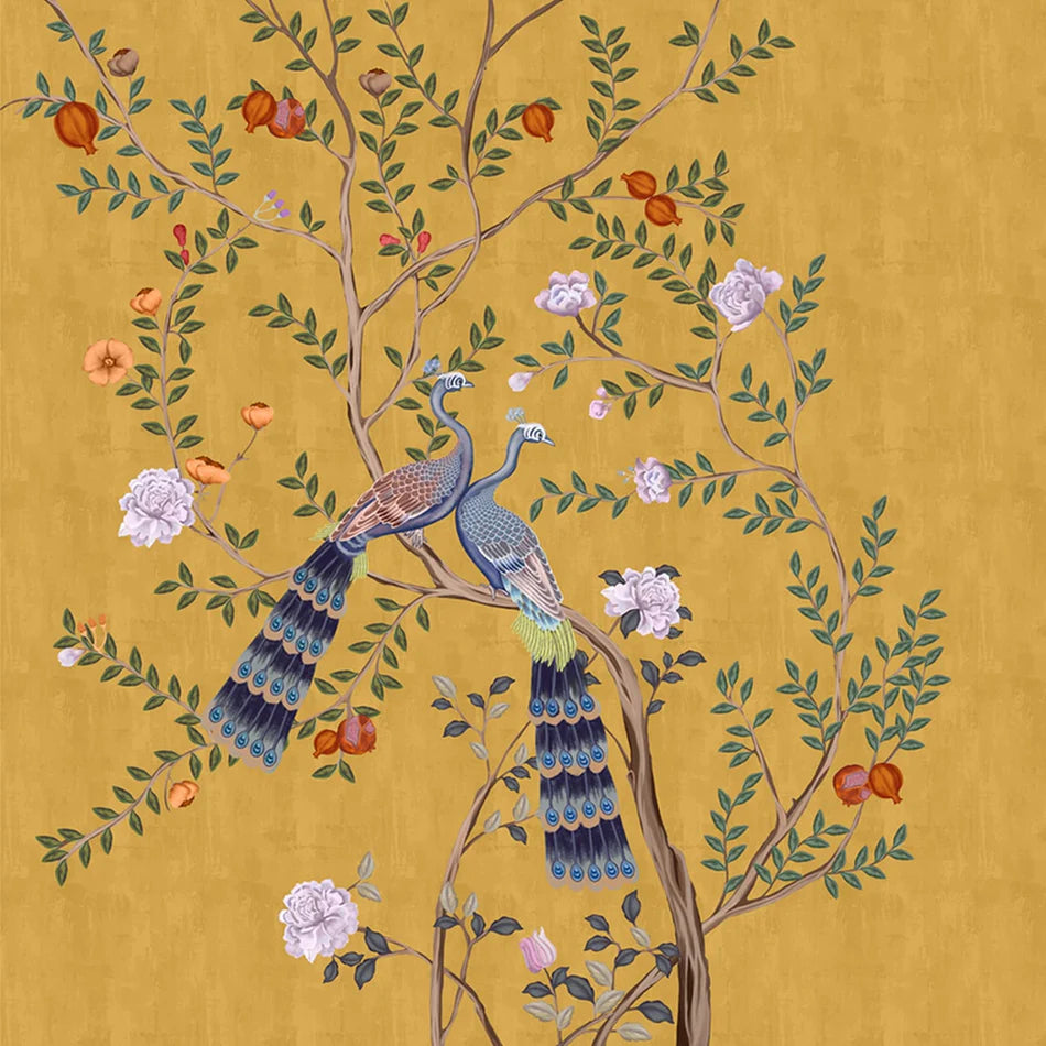 Golden Plumage: “Morni Chinoiserie” Wallpaper