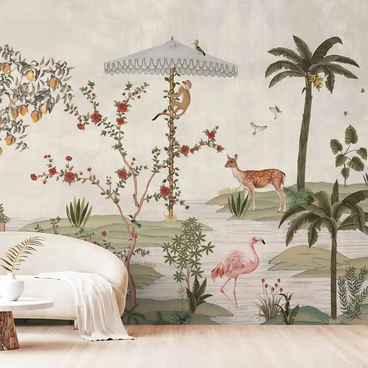 Chinoiserie Reverie Gulbagh ivory wallpaper featuring elegant floral and bird motifs in soft ivory tones inspired by classic chinoiserie art