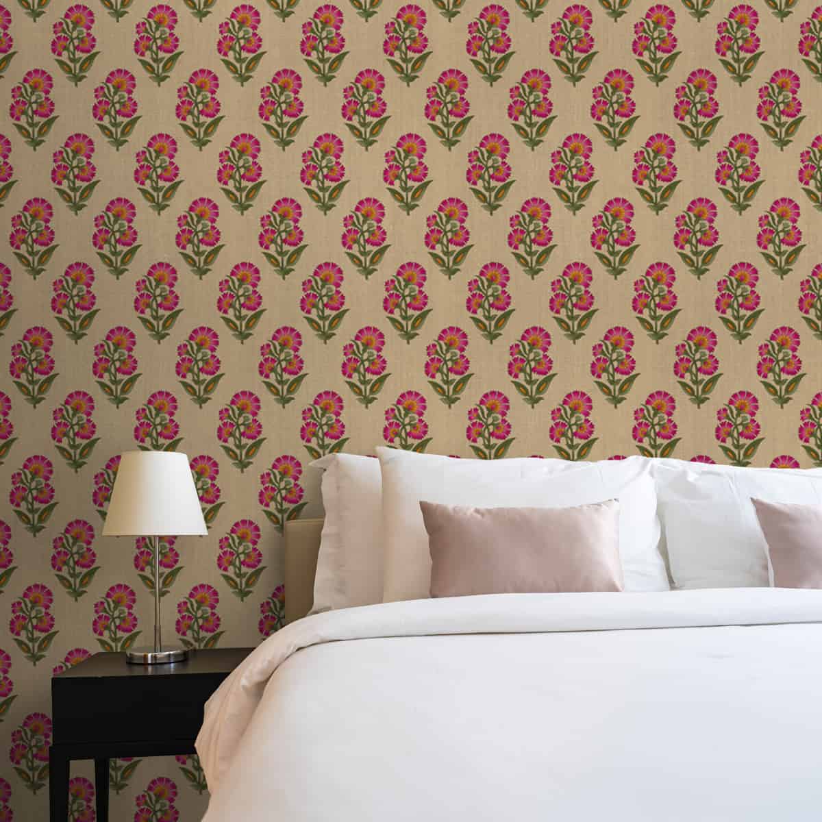 Chrysanthemum patterned wallpaper - floral wallpaper for bedroom