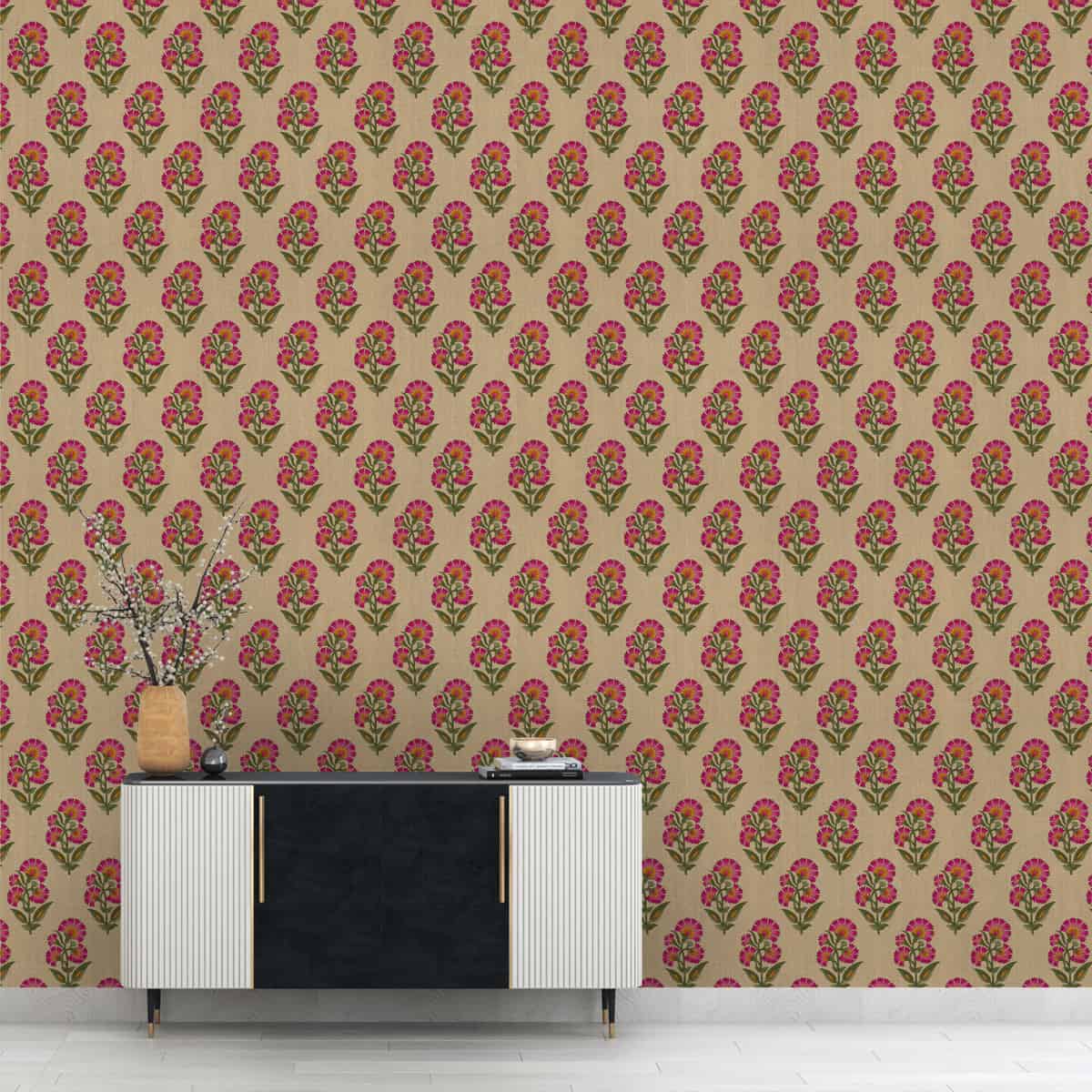 Chrysanthemum inspired wall design featuring Guldawdi motifs with layered blooms and a harmonious floral rhythm for elegant interiors