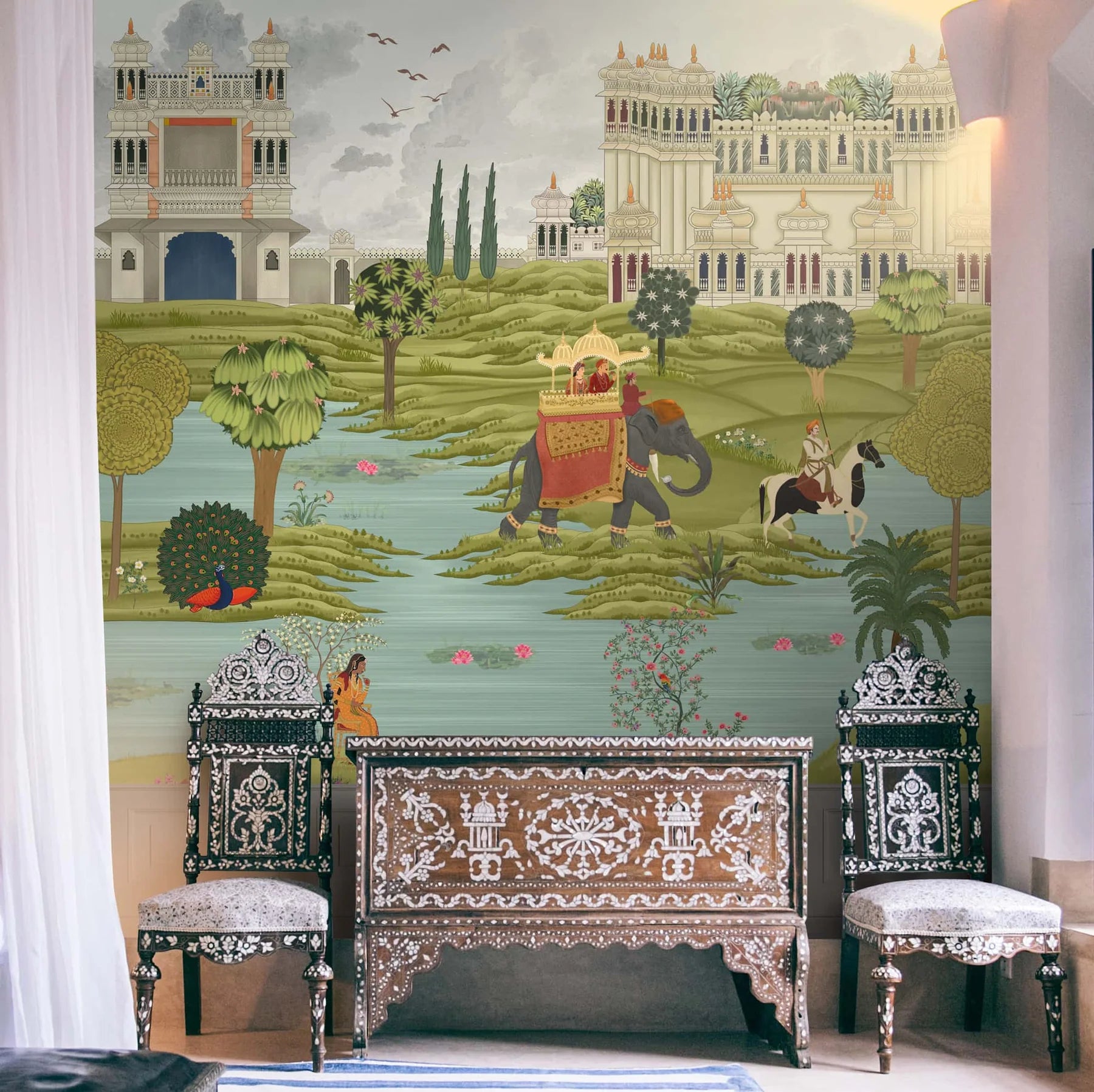 Countryscape inspired wall mural depicting rural Bharat with open fields, village scenery, and a calm countryside atmosphere