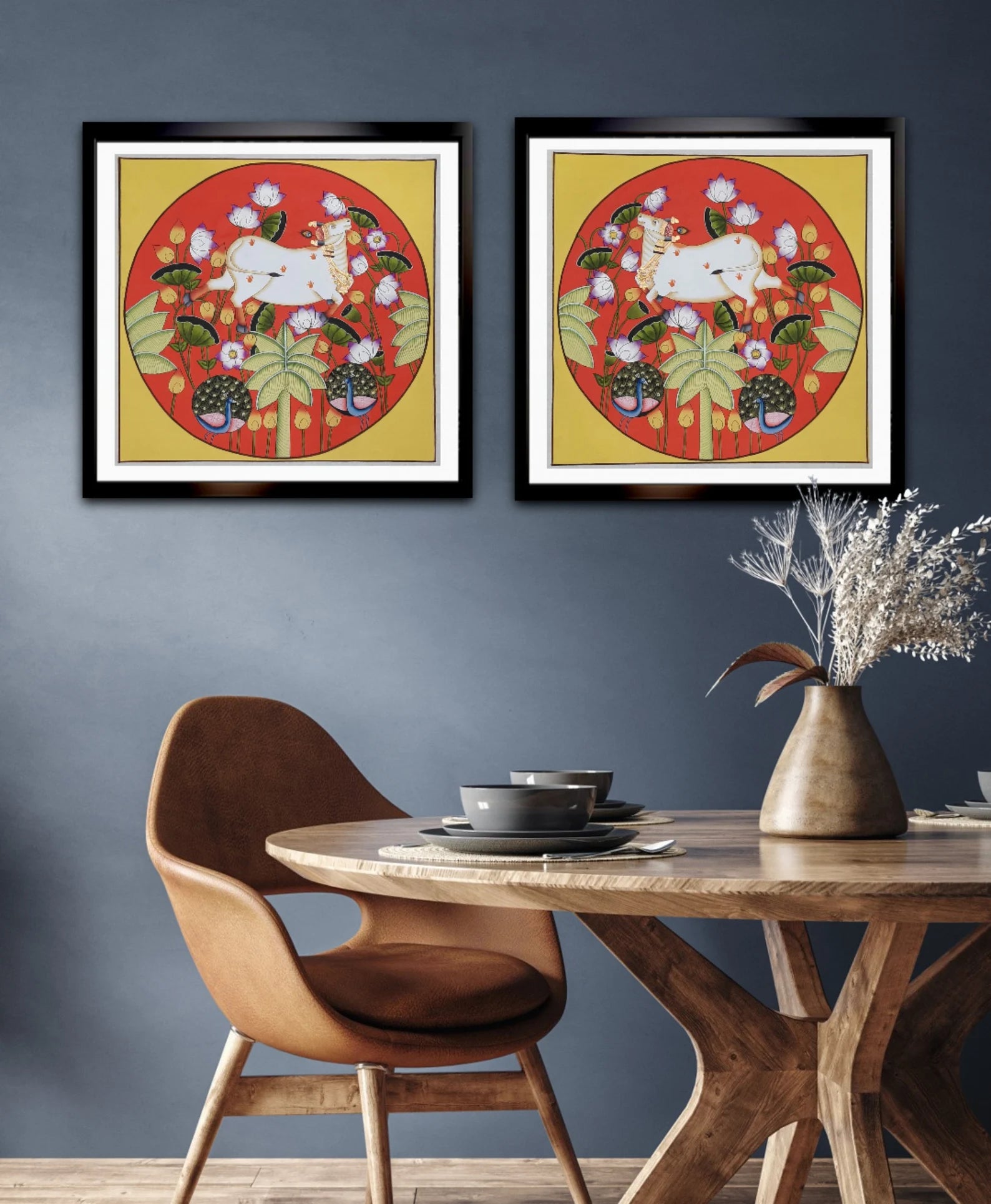 Hand-painted Cows Pichwai artwork displayed as traditional Indian wall decor