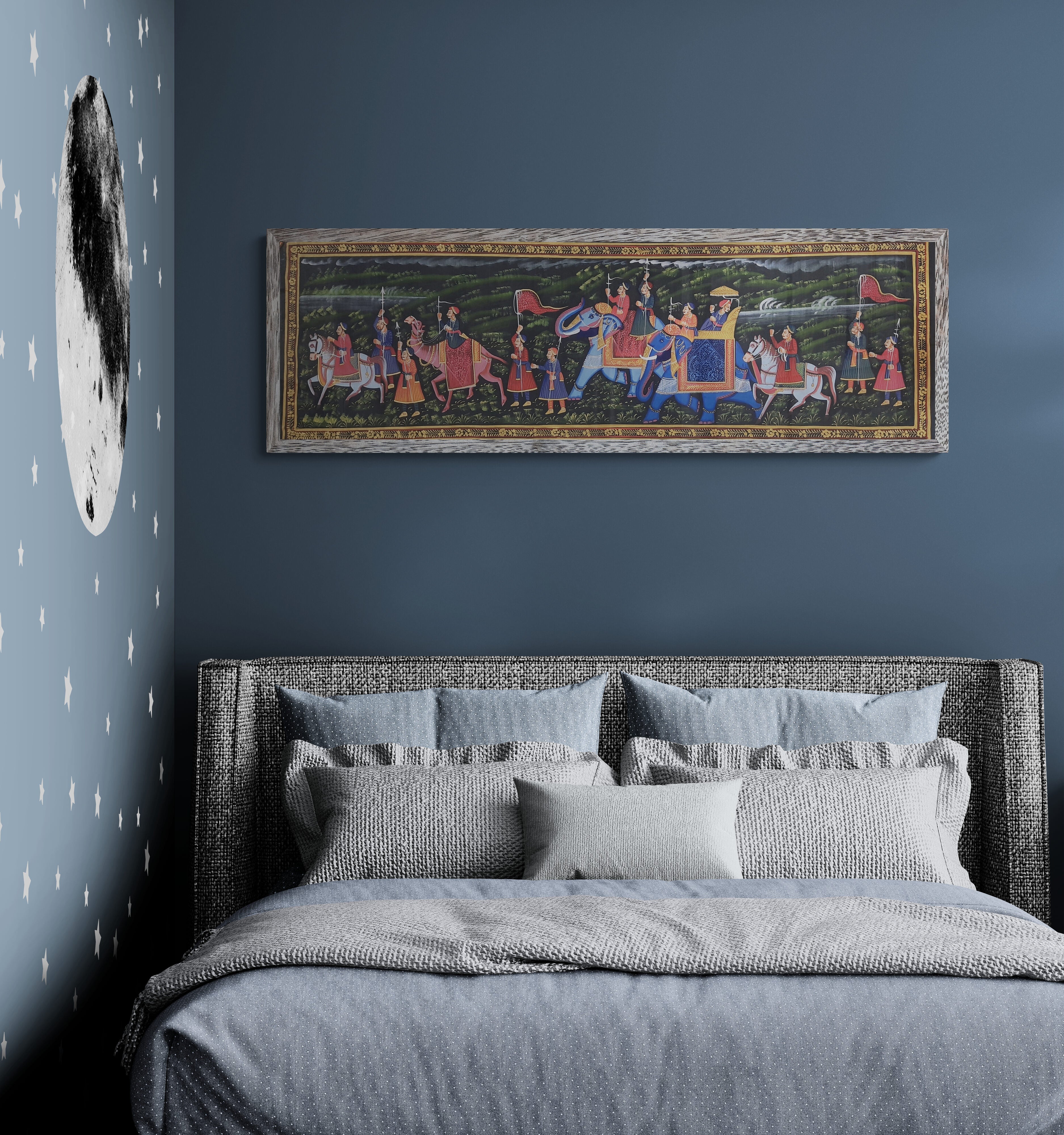 Majestic 'Maharaja' Procession Silk Painting: A Celebration of Royal Grandeur