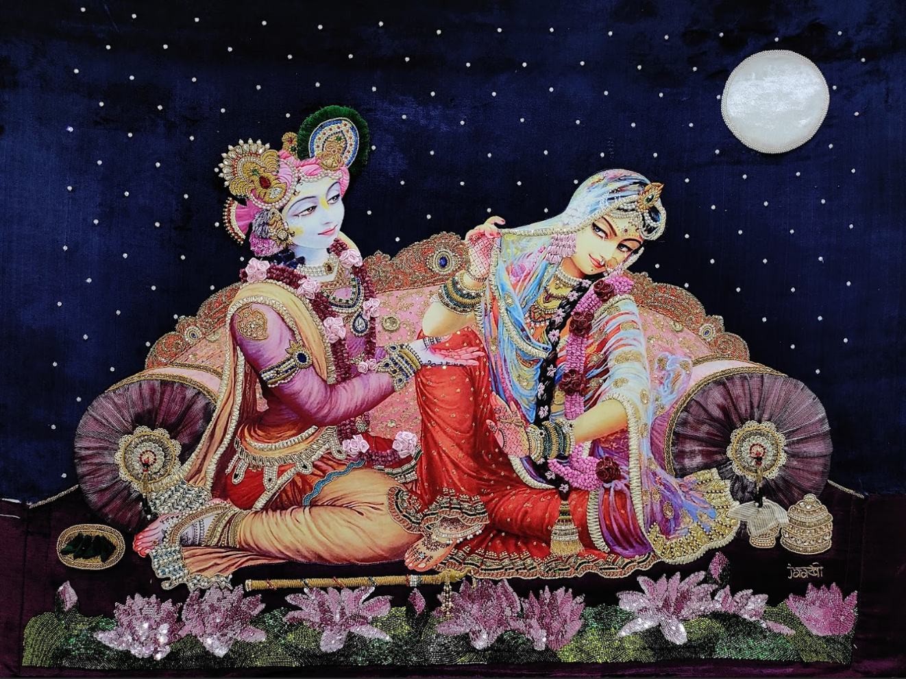 Radha Krishna Moon Tapestry