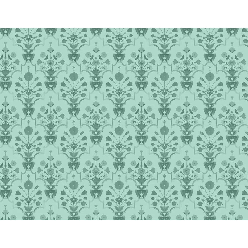 Verdant Grandeur Bagh Wallpaper - Customized green floral patterned wallpaper for bedroom
